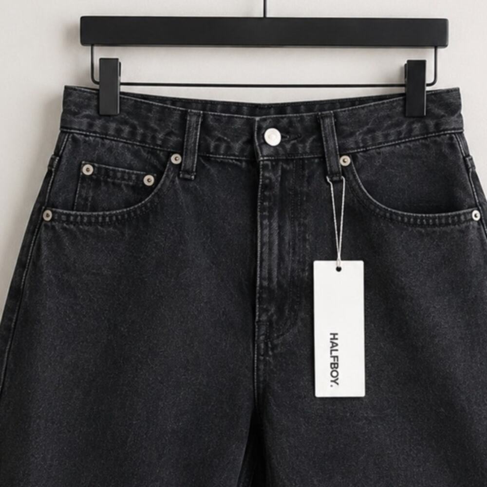 HALFBOY Black Denim Relaxed Bermuda Shorts Size 32 NWT - Picture 4 of 10